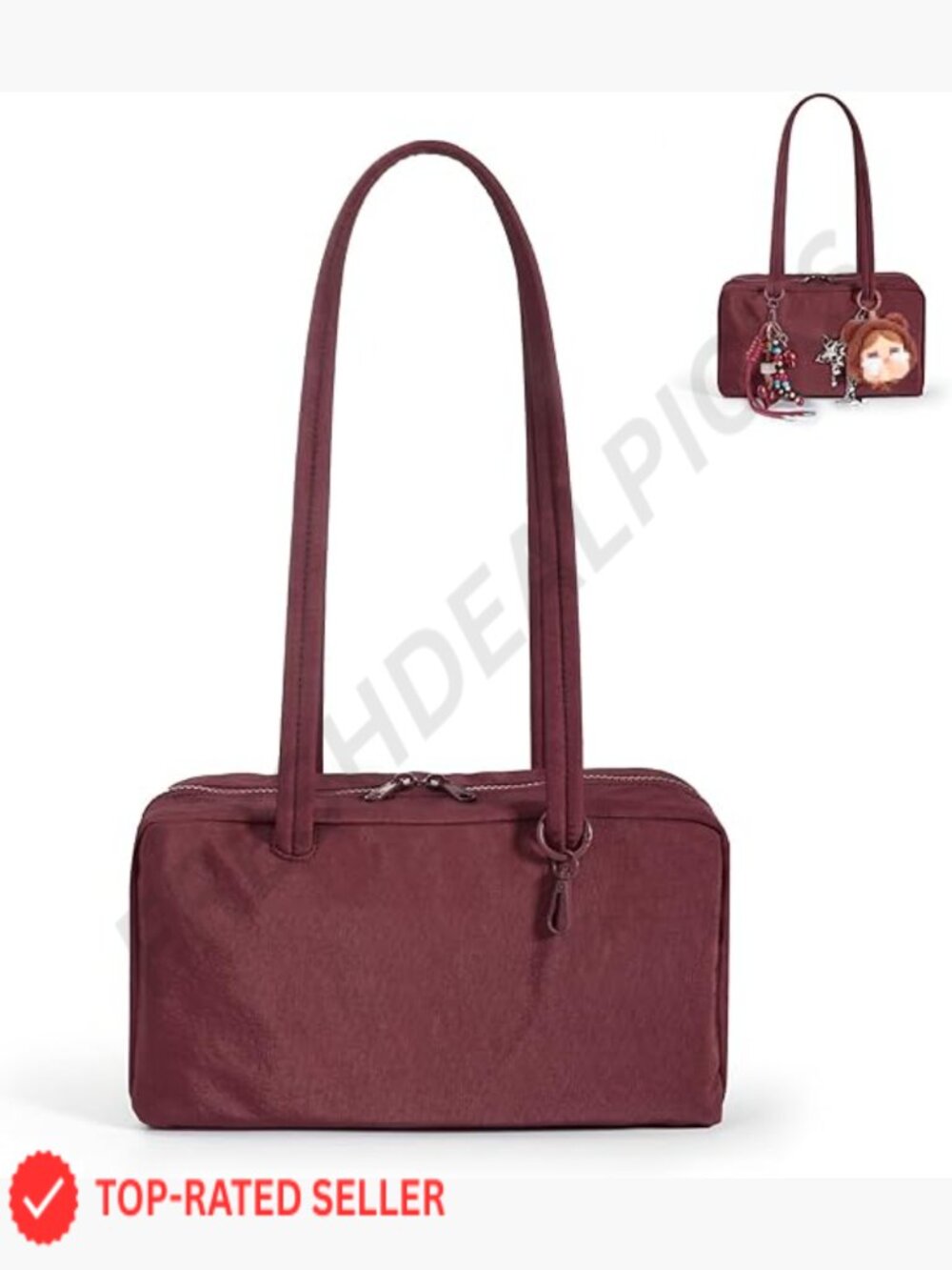 Slouchy Lightweight Bowler Bag East-West Design With Charm Loop Everyday Outings - Picture 1 of 7
